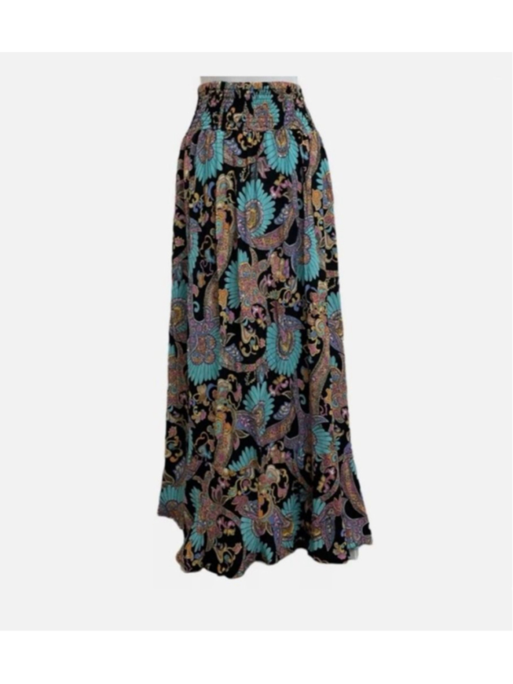 Haute Hippie Maxi Skirt M Black Turquoise Paisley boho Y2K beach flowy - Picture 3 of 9